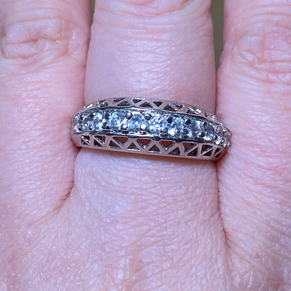 Women's Geometric Cut Sterling Silver CZ Ring 10 - Picture 9 of 16